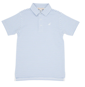 Prim & Proper Pima Polo- Beale Street Blue Stripe With White Stork