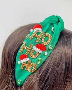 "Ho Ho Ho" Beaded Top Knot Headband