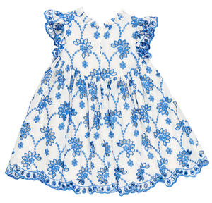 Girls Cynthia Dress - Blue Eyelet