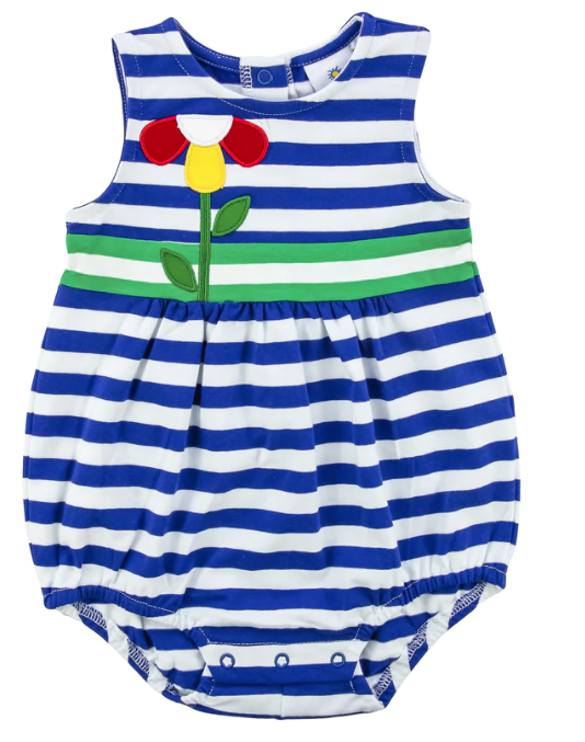 Stripe Knit Romper With Flower