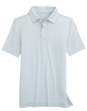 Load image into Gallery viewer, Heather Wake Blue Stripe Performance Polo
