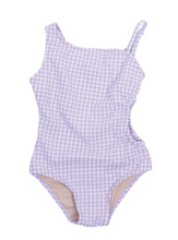 Load image into Gallery viewer, Purple Gingham One Shoulder Cut Out One Piece Bathing Suit
