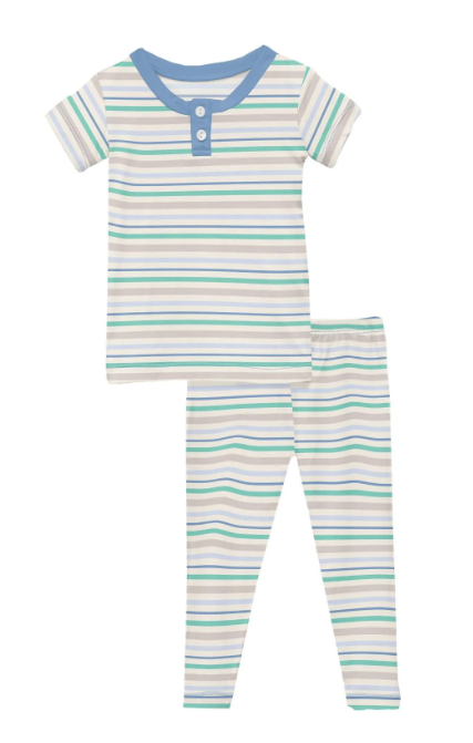 Mythical Stripe Short Sleeve Henley Pajama Set