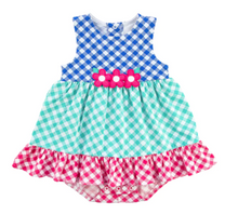 Load image into Gallery viewer, Gingham Print Knit Romper With Flowers
