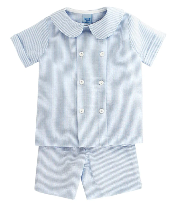 Blue Seersucker Dressy Boy's Short Set