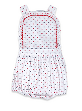 Load image into Gallery viewer, Margaux Bubble - Navy and Red Swiss Dot
