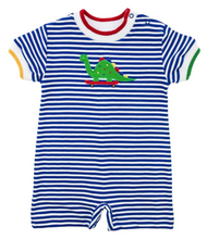 Load image into Gallery viewer, Stripe Knit Shortall With Dinosaur
