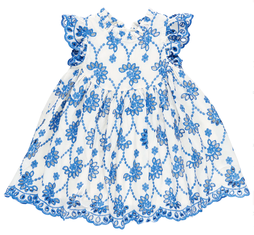 Girls Cynthia Dress - Blue Eyelet