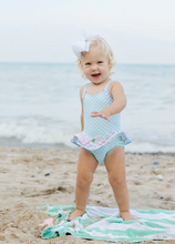 Load image into Gallery viewer, Gingham Skirted Swimsuit With Flowers
