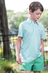 Performance Polo in Green Spruce Stripe