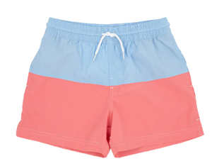 Country Club Colorblock Trunks - Beale Street Blue & Parrot Cay Coral