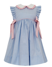 Load image into Gallery viewer, Blue Gingham Dress With Pink Side Bows
