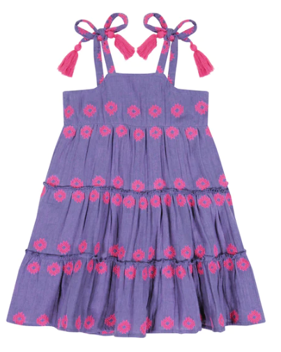 Bella Tassel Tie Sundress - Periwinkle Embroidery