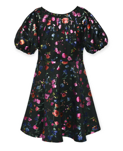 Black Foil Flowered Dress