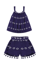Load image into Gallery viewer, Colette Top And Short Set - Navy Embroidery
