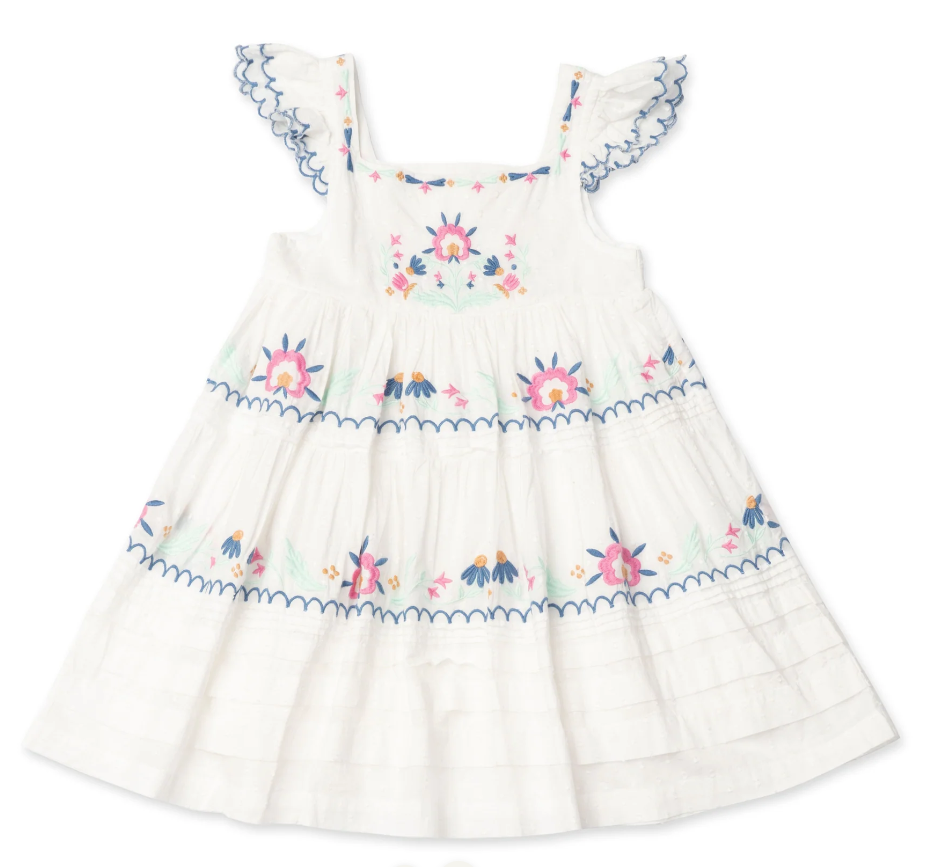 Nanette Dress - Pearl With Embroidery