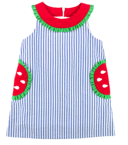 Seersucker Dress With Watermelon Pockets