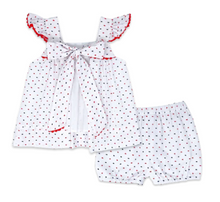 Load image into Gallery viewer, Sally Swing Set - Navy and Red Swiss Dot
