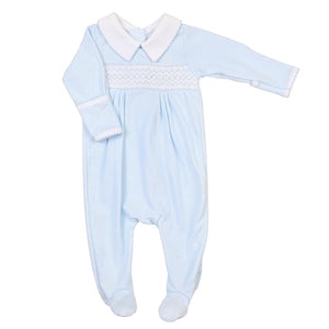 Claire And Clive's Blue Smocked Collared Footie