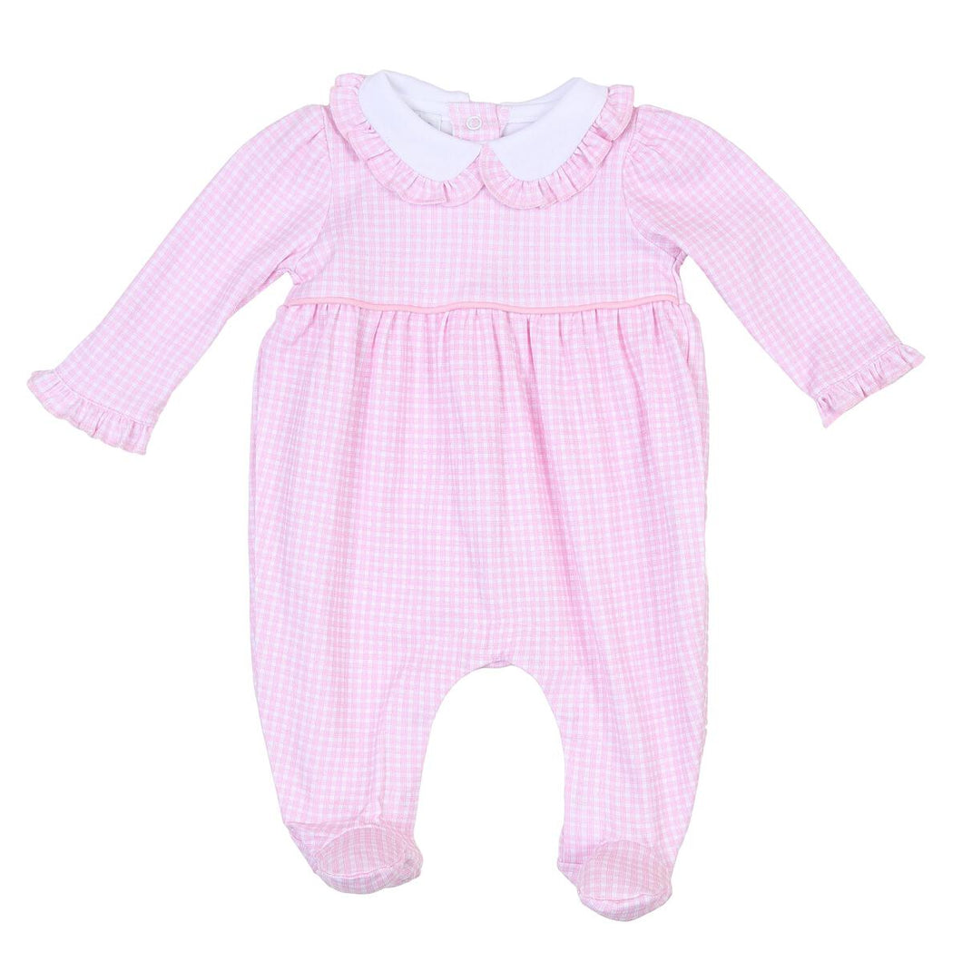 Mia And Ollie's Classic Pink Smocked Collared Footie