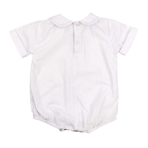 Boys White Button Back Short Sleeve Piped Onesie *