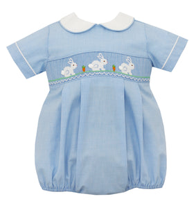 Blue Check Bubble With Smocked Bunnies
