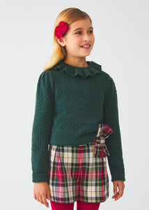 Ruffled Collar Sweater - Bottle Green