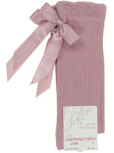 Load image into Gallery viewer, Cotton Knee High Socks With Bow In Back - Mauve Pink
