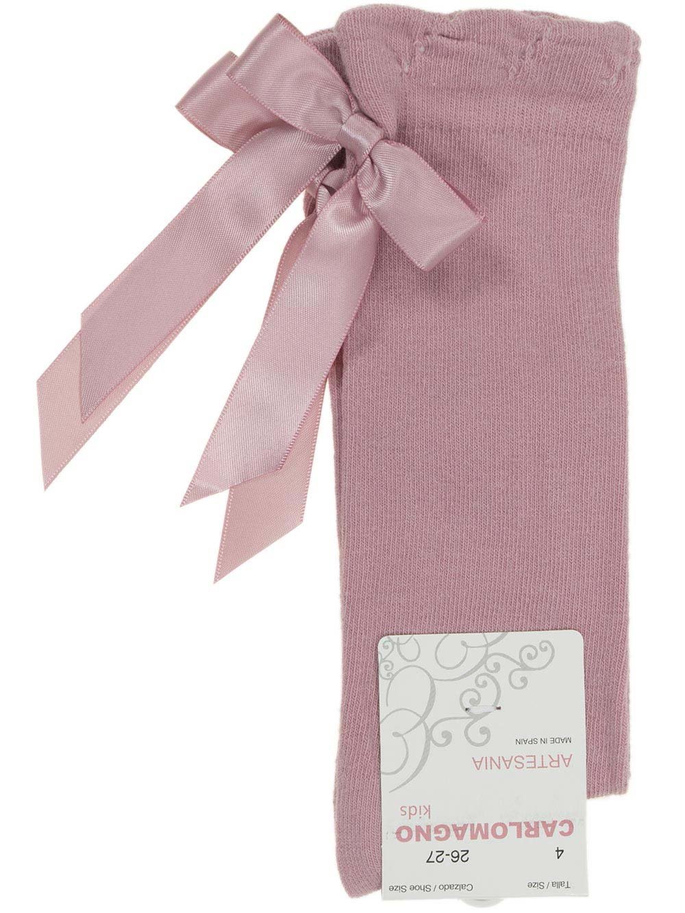Cotton Knee High Socks With Bow In Back - Mauve Pink