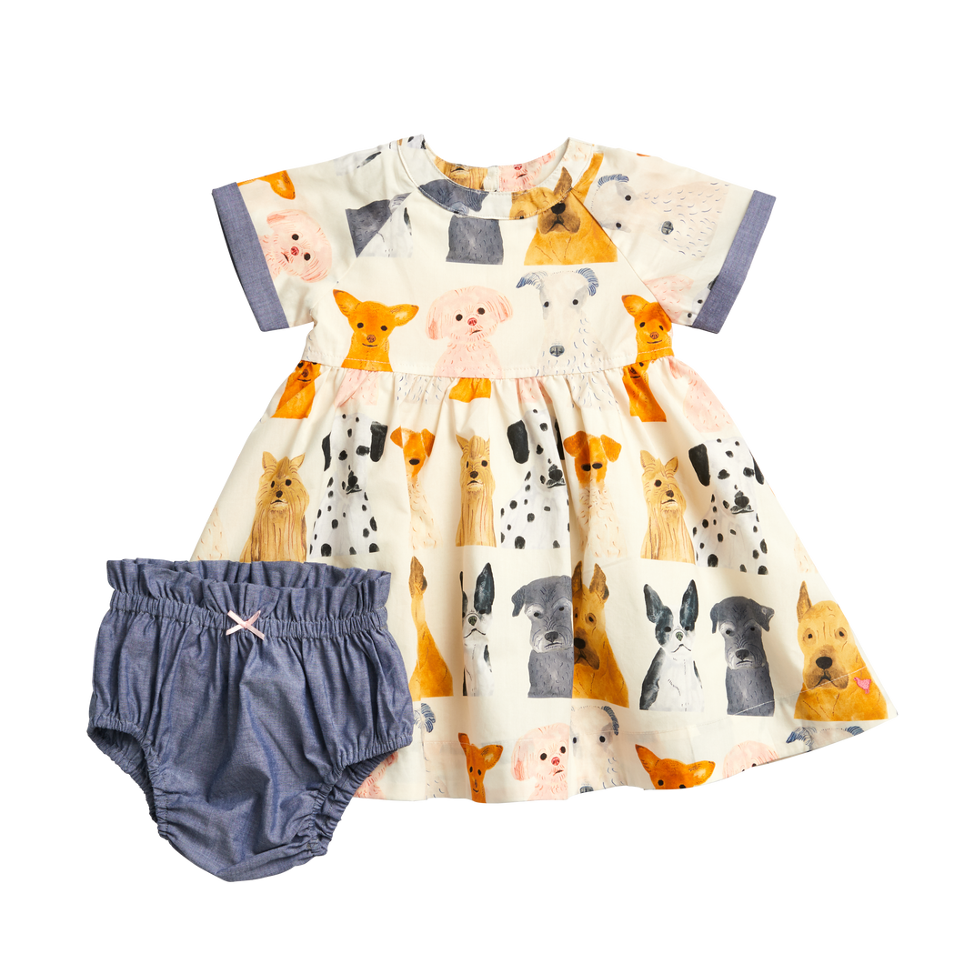 Olive Dress Set - Multi Watercolor Dogs