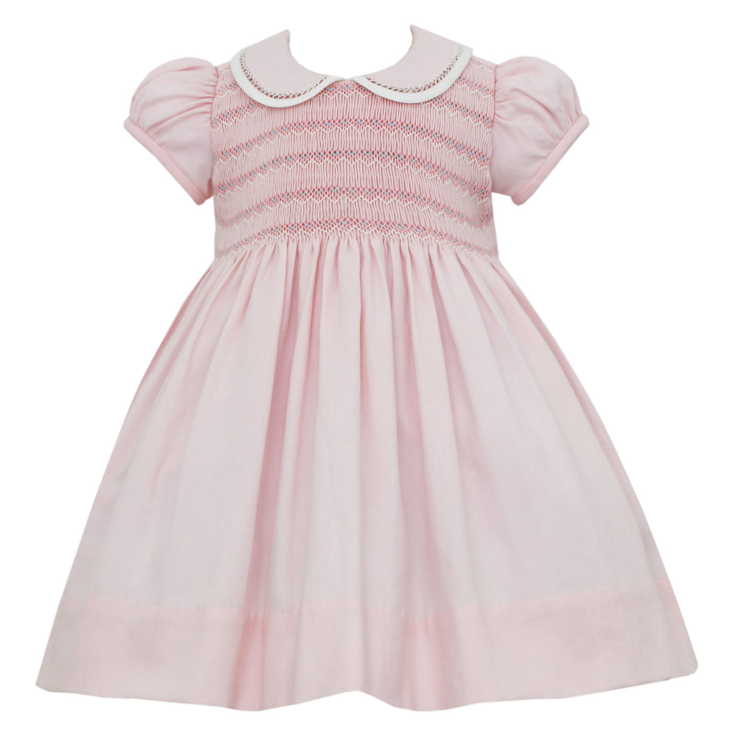 Pink Smocked Viyella Dress With Collar