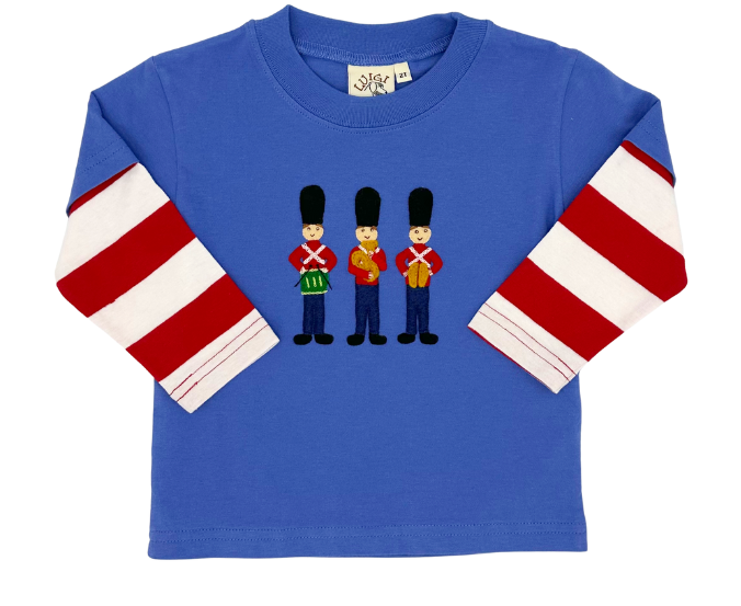 Long Sleeve Stripe Tee With Three Soldiers Applique