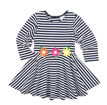 Load image into Gallery viewer, Navy Stripe Dress With Flowers

