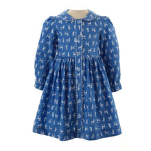 Load image into Gallery viewer, Blue And Ivory Poodle Button Front Dress
