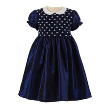 Load image into Gallery viewer, Navy Taffeta Smocked Dress

