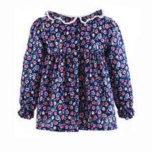 Load image into Gallery viewer, Navy Winter Garden Frill Neck Top
