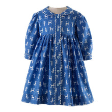 Load image into Gallery viewer, Blue And Ivory Poodle Button Front Dress And Bloomers
