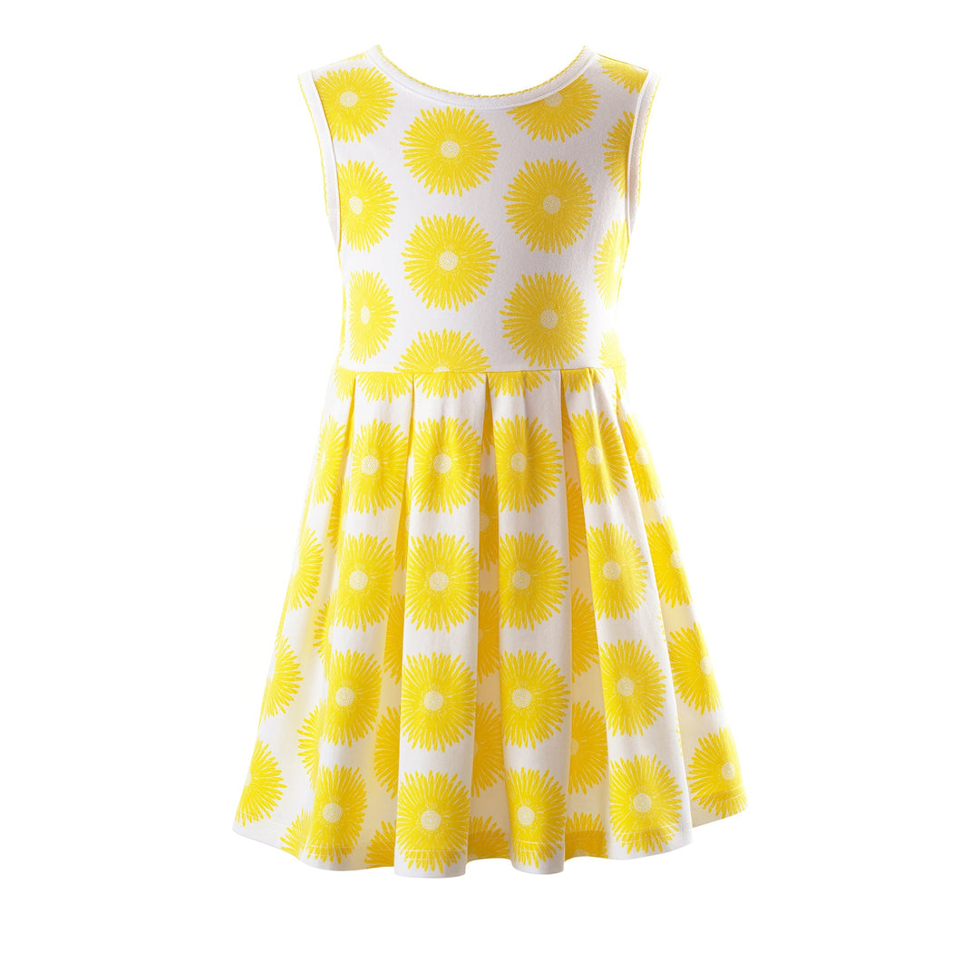 Yellow Daisy Jersey Pleated Dress