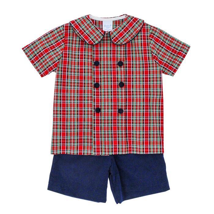 Tartan Plaid And Navy Corduroy Dressy Short Set