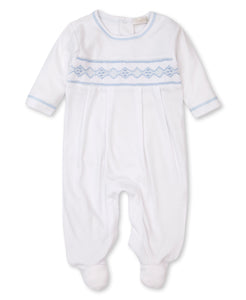CLB Summer 21 Smocked White and Blue Footie