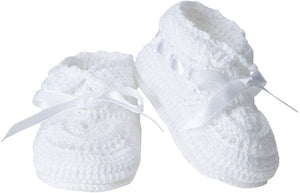 White Hand Crochet Ribbon Bootie