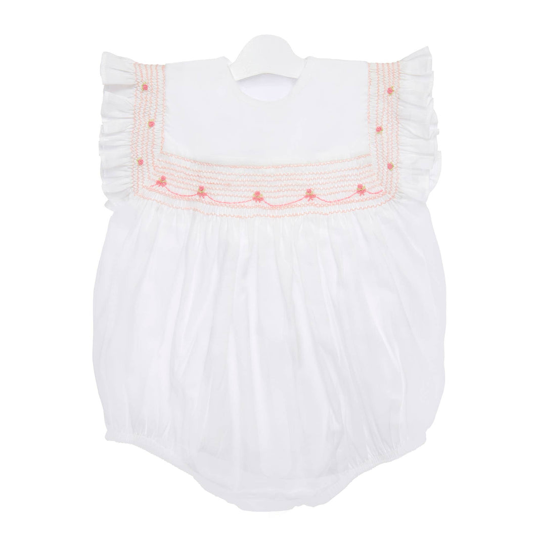 Piper Bubble - White With Pink Smocking