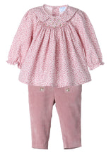 Load image into Gallery viewer, Floral Smocked Blouse And Pink Corduroy Pant Set
