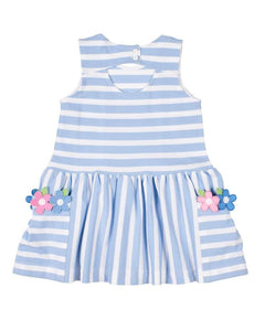 Blue and White Pique Knit Dress with Flowers