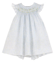 Load image into Gallery viewer, Blue Tiny Floral Smocked Bishop
