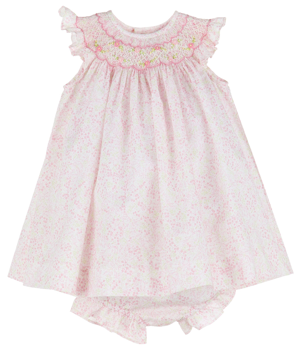 Pink Tiny Floral Smocked Bishop