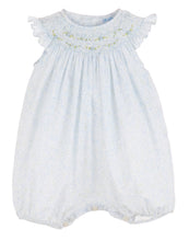 Load image into Gallery viewer, Blue Tiny Floral Smocked Bubble
