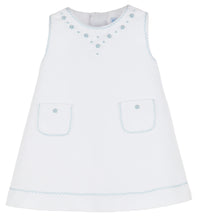 Load image into Gallery viewer, White Pique A-Line Dress With Blue Stitching
