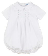 Load image into Gallery viewer, White XOXO Boys Bubble With Blue Embroidery
