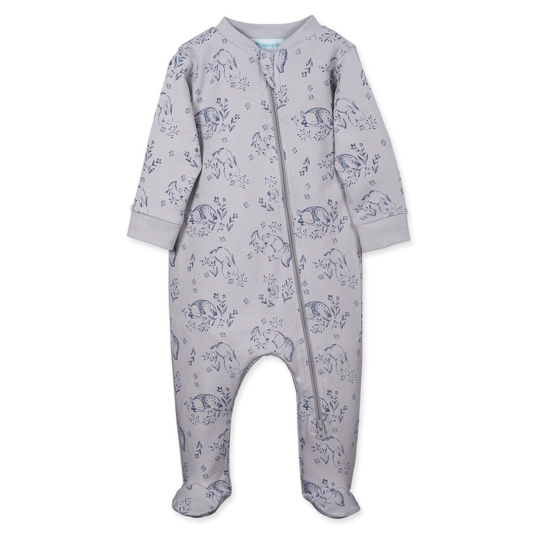 Fawns On Grey Zipper Footie